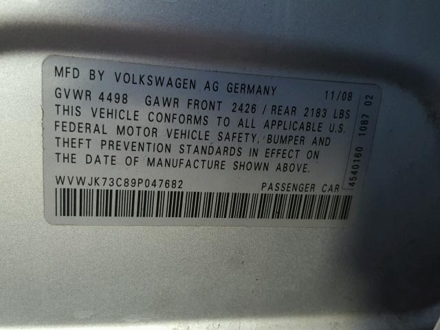 WVWJK73C89P047682 - 2009 VOLKSWAGEN PASSAT TUR SILVER photo 10