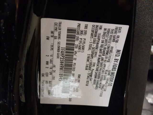 1FAHP35N49W118945 - 2009 FORD FOCUS SE BLACK photo 10