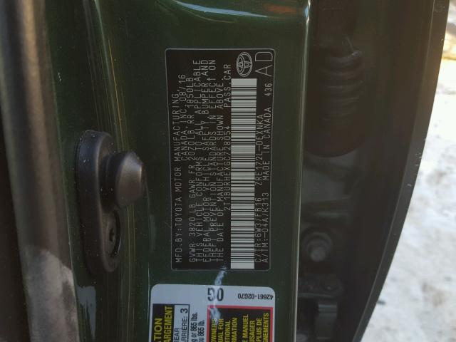 2T1BURHEXGC728054 - 2016 TOYOTA COROLLA L GREEN photo 10