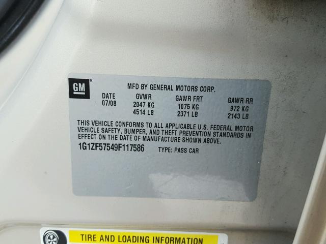 1G1ZF57549F117586 - 2009 CHEVROLET MALIBU HYB 金色 照片 10