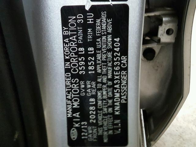 KNADM5A3XE6352404 - 2014 KIA RIO LX Արծաթագույն լուսանկար 10