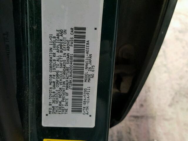 JT2BK18U620046881 - 2002 TOYOTA PRIUS GREEN photo 10