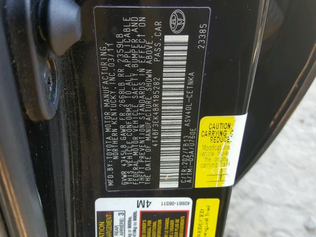 4T4BF3EK4BR185282 - 2011 TOYOTA CAMRY BASE BLACK photo 10