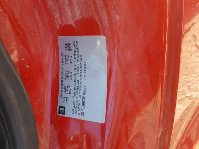 2G1FC3DDXB9189578 - 2011 CHEVROLET CAMARO LT RED photo 10