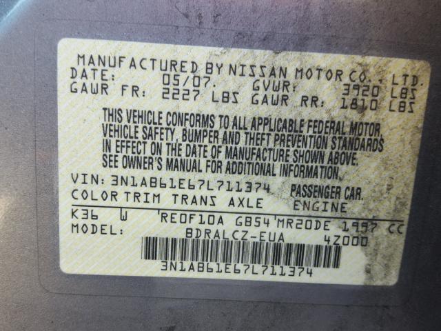 3N1AB61E67L711374 - 2007 NISSAN SENTRA 2.0 SILVER photo 10