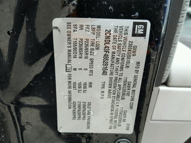 2CNDL43F486281640 - 2008 CHEVROLET EQUINOX LT BLACK photo 10