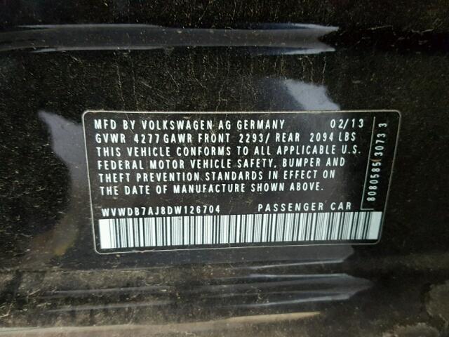 WVWDB7AJ8DW126704 - 2013 VOLKSWAGEN GOLF BLACK photo 10