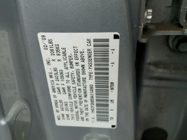 1HGCP26859A114960 - 2009 HONDA ACCORD EXL SILVER photo 10