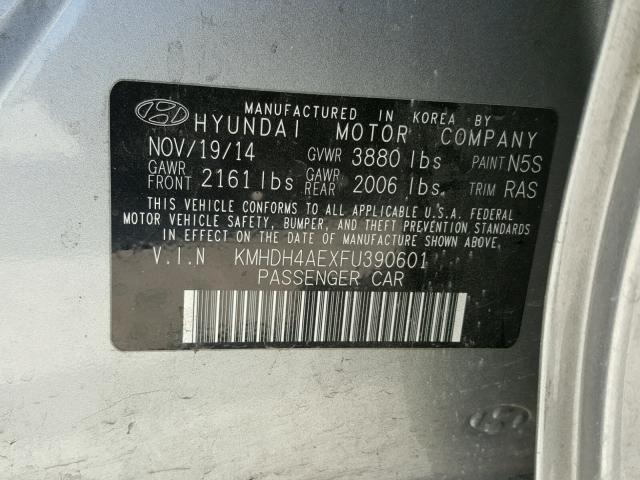 KMHDH4AEXFU390601 - 2015 HYUNDAI ELANTRA SE SILVER photo 10