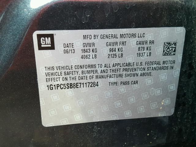 1G1PC5SB8E7117284 - 2014 CHEVROLET CRUZE LT GRAY photo 10