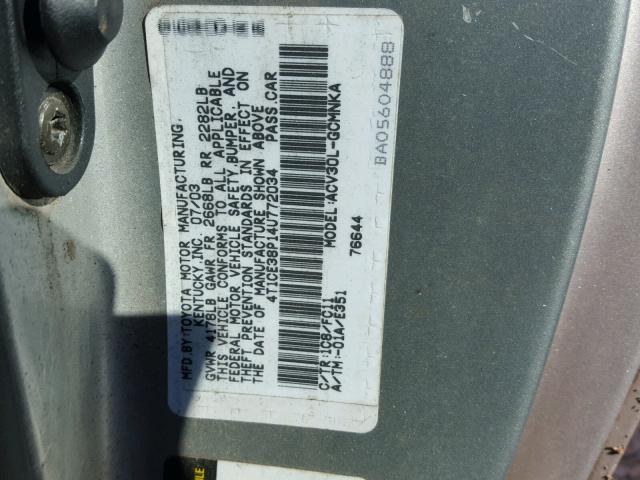 4T1CE38P14U772034 - 2004 TOYOTA CAMRY SOLA SILVER photo 10