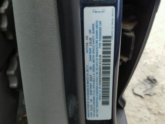 3VWSE69M42M131318 - 2002 VOLKSWAGEN JETTA GLS BLUE photo 10