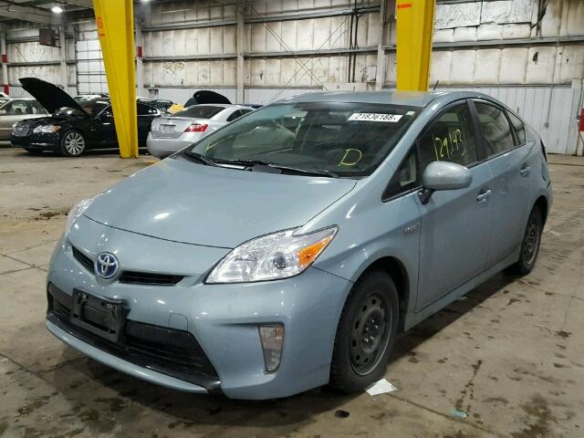 JTDKN3DUXE1742996 - 2014 TOYOTA PRIUS TEAL photo 2