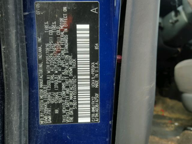 5TBDT44155S501921 - 2005 TOYOTA TUNDRA DOU BLUE photo 10