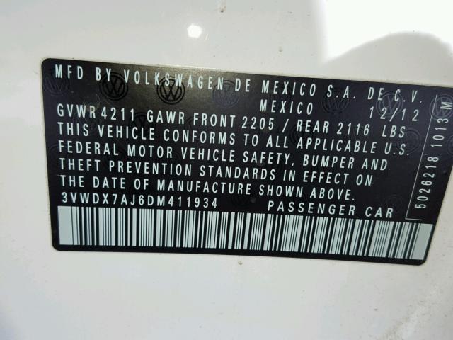 3VWDX7AJ6DM411934 - 2013 VOLKSWAGEN JETTA SE WHITE photo 10