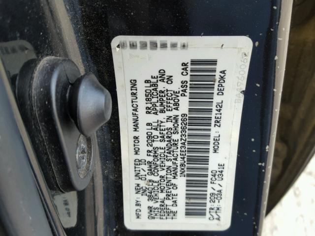 1NXBU4EE3AZ336269 - 2010 TOYOTA COROLLA BA BLACK photo 10