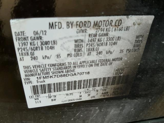 1FM5K7D88DGA70718 - 2013 FORD EXPLORER X BROWN photo 10