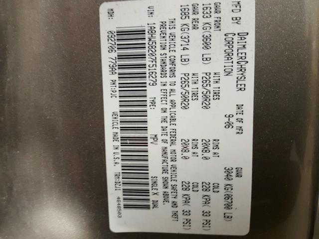 1A8HW58207F516279 - 2007 CHRYSLER ASPEN LIMI 金色 照片 10