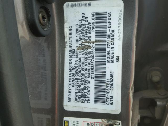 2T1BR32E74C258214 - 2004 TOYOTA COROLLA CHARCOAL photo 10