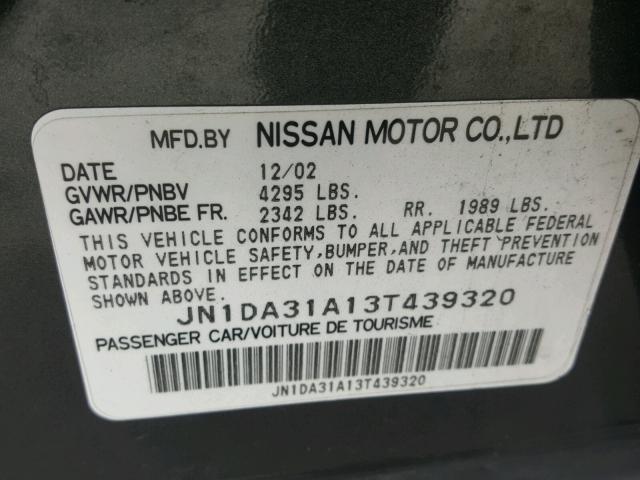 JN1DA31A13T439320 - 2003 NISSAN MAXIMA GLE GRAY photo 10