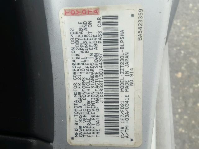 JTDDR32T130144337 - 2003 TOYOTA CELICA GT GRAY photo 10