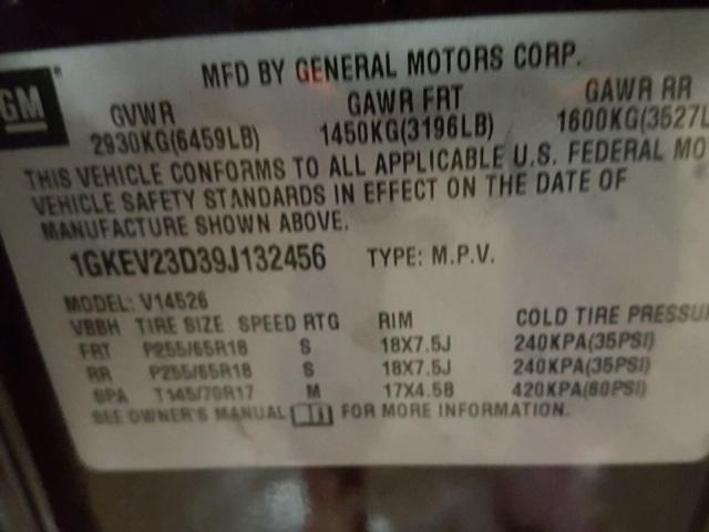 1GKEV23D39J132456 - 2009 GMC ACADIA SLT PURPLE photo 10