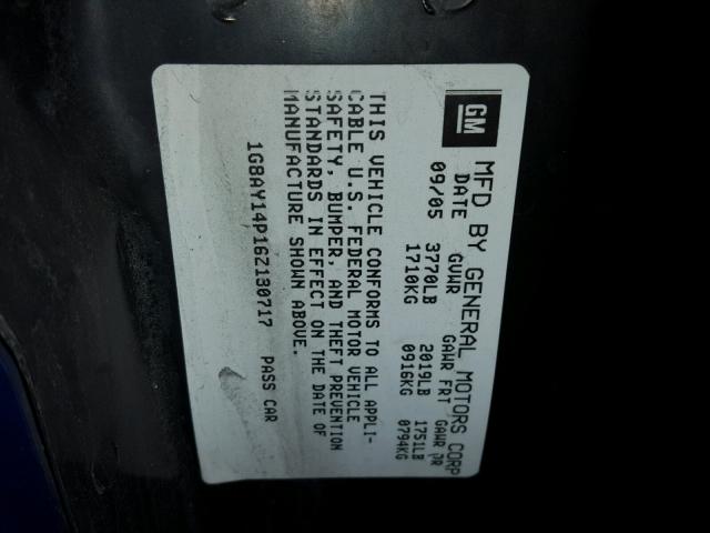 1G8AY14P16Z130717 - 2006 SATURN ION REDLIN BLUE photo 10