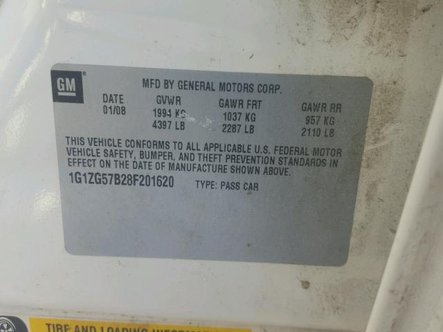 1G1ZG57B28F201620 - 2008 CHEVROLET MALIBU LS WHITE photo 10