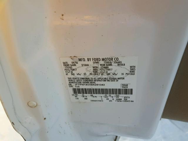 1FTPW14VX6KD51343 - 2006 FORD F150 SUPER WHITE photo 10