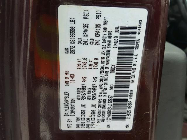 1D7HA16K24J182837 - 2004 DODGE RAM 1500 S BURGUNDY photo 10