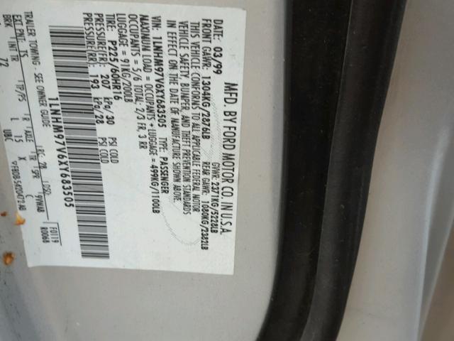 1LNHM97V6XY683505 - 1999 LINCOLN CONTINENTA SILVER photo 10