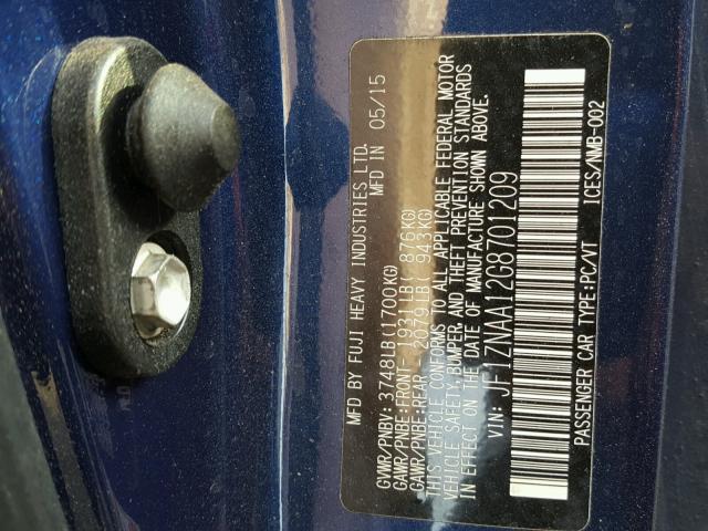 JF1ZNAA12G8701209 - 2016 TOYOTA SCION FR-S BLUE photo 10