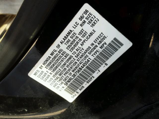 5FNRL38756B445541 - 2006 HONDA ODYSSEY EX BLACK photo 10