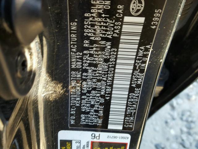 4T1BF1FK6CU159023 - 2012 TOYOTA CAMRY BASE GRAY photo 10