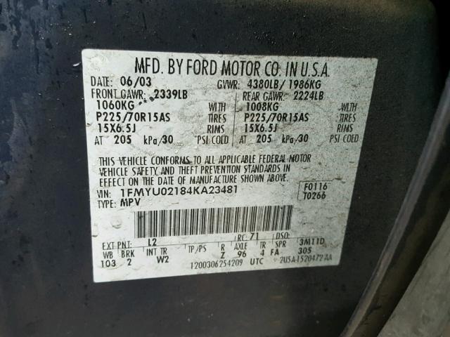 1FMYU02184KA23481 - 2004 FORD ESCAPE XLS BLUE photo 10