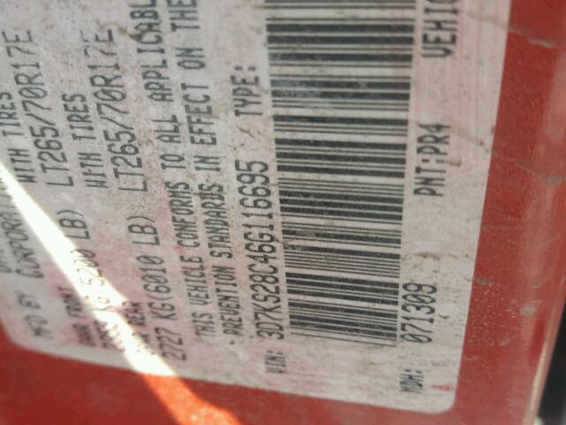 3D7KS28C46G116695 - 2006 DODGE RAM 2500 S RED photo 10