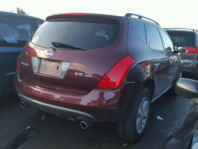 JN8AZ08W45W400879 - 2005 NISSAN MURANO SL MAROON photo 4