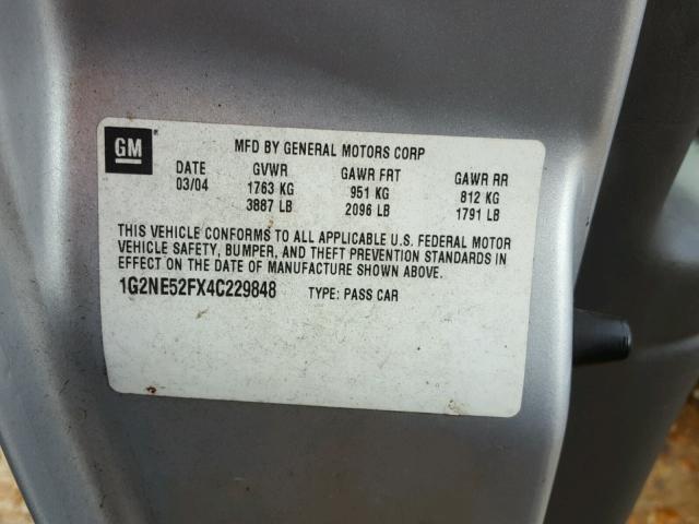 1G2NE52FX4C229848 - 2004 PONTIAC GRAND AM S ნაცრისფერი ფოტო 10