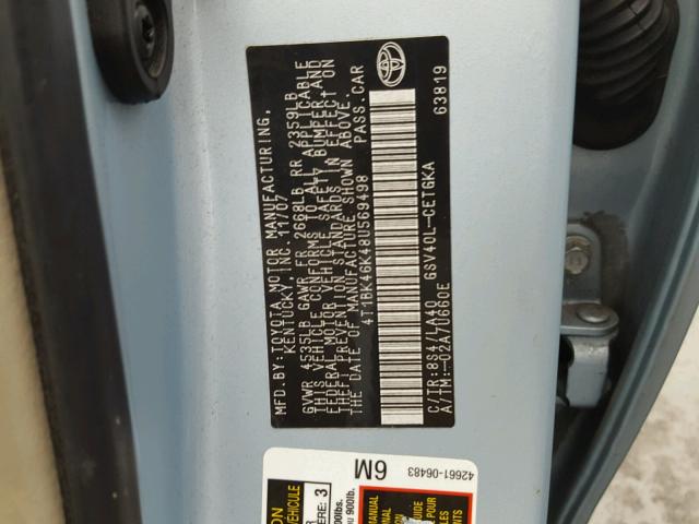 4T1BK46K48U569498 - 2008 TOYOTA CAMRY LE BLUE photo 10