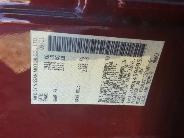 1N4AL2AP8CN459695 - 2012 NISSAN ALTIMA BAS RED photo 10