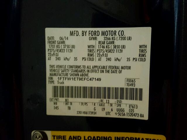 1FTFW1ET9EFC47149 - 2014 FORD F150 SUPER BLUE photo 10