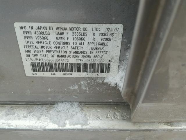 JH4CL96937C014173 - 2007 ACURA TSX SILVER photo 10