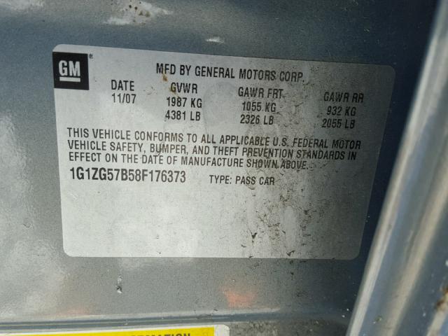 1G1ZG57B58F176373 - 2008 CHEVROLET MALIBU LS GRAY photo 10