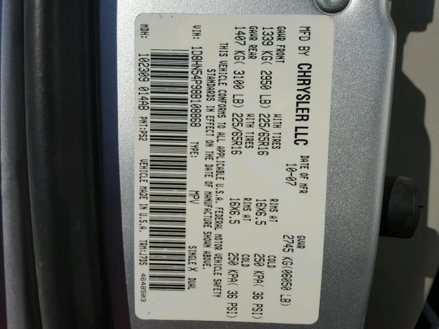 1D8HN54P98B108868 - 2008 DODGE GRAND CARA GRAY photo 10