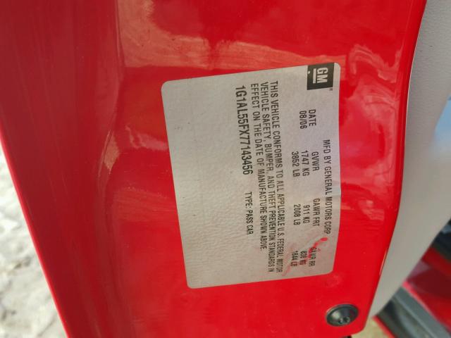 1G1AL55FX77143456 - 2007 CHEVROLET COBALT LT RED photo 10