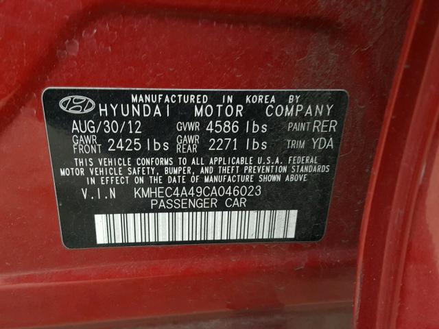 KMHEC4A49CA046023 - 2012 HYUNDAI SONATA HYB RED photo 10