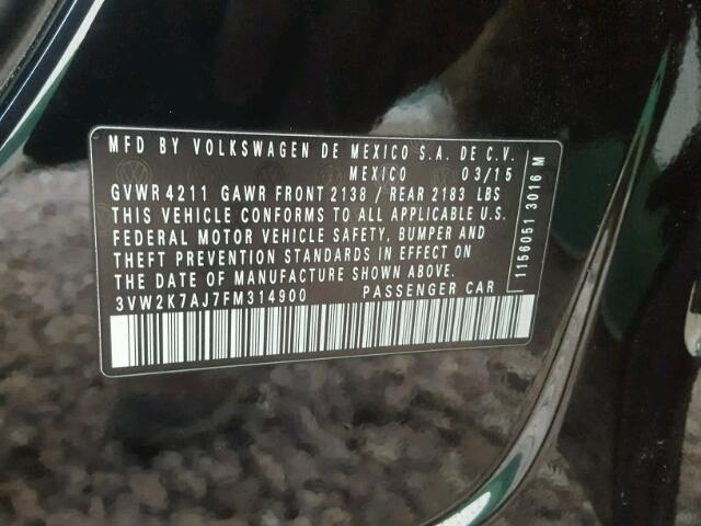 3VW2K7AJ7FM314900 - 2015 VOLKSWAGEN JETTA BASE შავი ფოტო 10