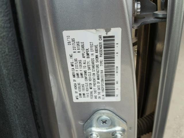 1HGCP2F32BA022764 - 2011 HONDA ACCORD LX SILVER photo 10