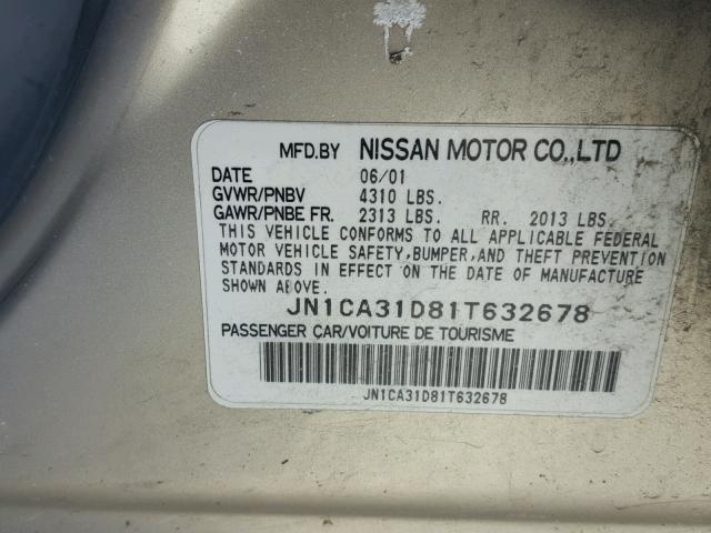 JN1CA31D81T632678 - 2001 NISSAN MAXIMA GXE TAN photo 10