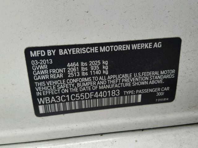 WBA3C1C55DF440183 - 2013 BMW 328 I SULE WHITE photo 10